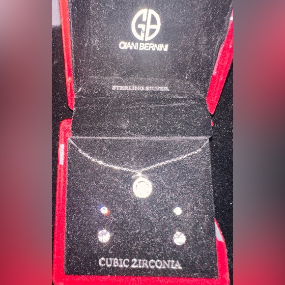 NWT Giani Bernini 3-Pc. Set CZ Halo Pendant Necklace & 2 Pair Solitaire Earring - Picture 2 of 5